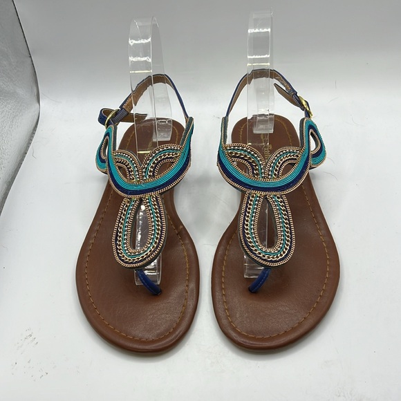 CL By Laundry Nida Sandals Thongs Shoes Peacock Braided Blue Gold Womens 7.5 - Picture 3 of 15